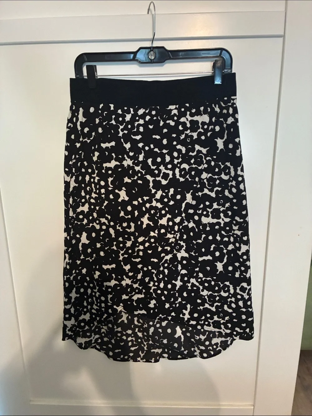 CAbi Black and White Printed Midi Skirt
